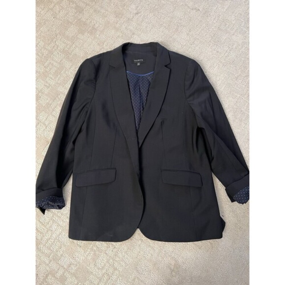 TALBOTS Blazer Womens Size 16 Black Double‎ Button Closure Lined Structure